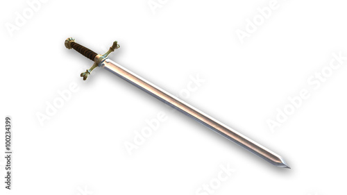 Medieval sword, weapon isolated on white background
