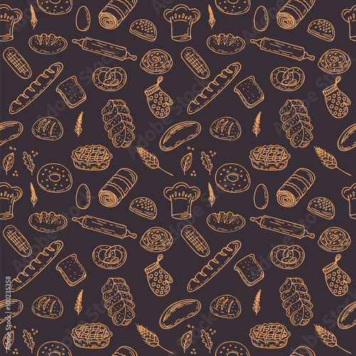 Vector bakery seamless pattern. Hand drawn collection. Backgroun