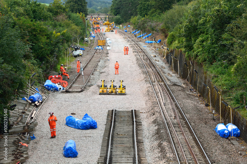 Electrification of the Great Western Railway. BATH, UK - AUGUST 11 2015 Work underway on upgrading the track to allow new electric trains to run from 2017
