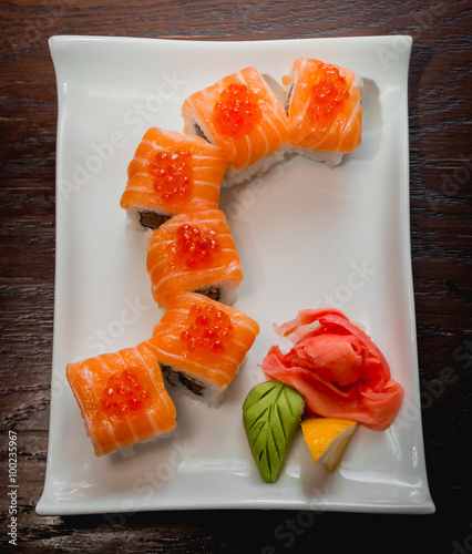 Sushi on a white plate photo