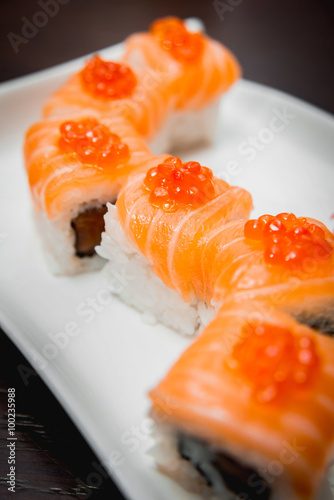 Sushi on a white plate photo