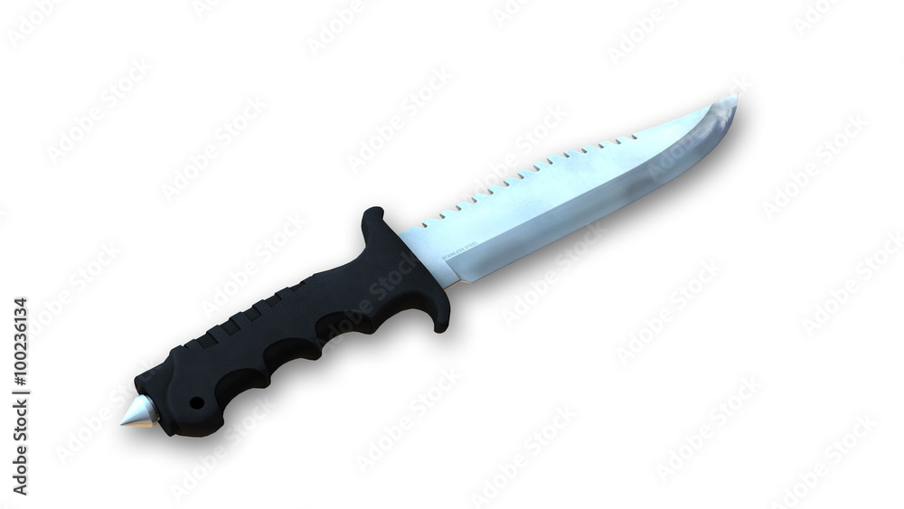 Military knife, army weapon isolated on white background