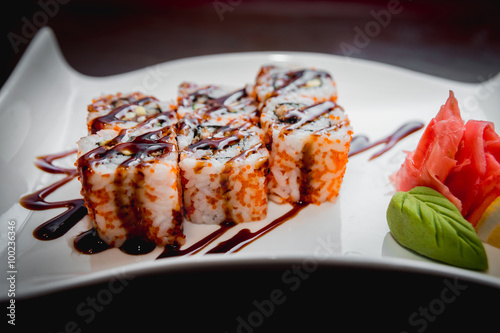 Sushi on a white plate photo