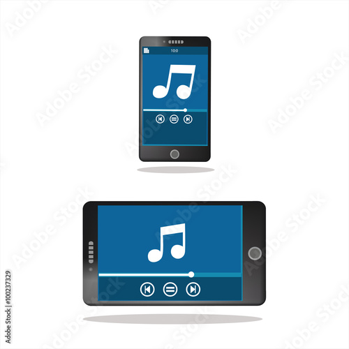 Free Download mobile phone with music player on the screen in horizontal and vertical orientation - GFXLoad