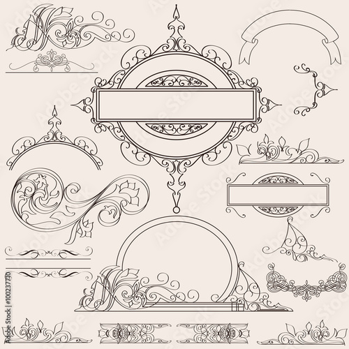 Set of vector calligraphic elements and page decorations