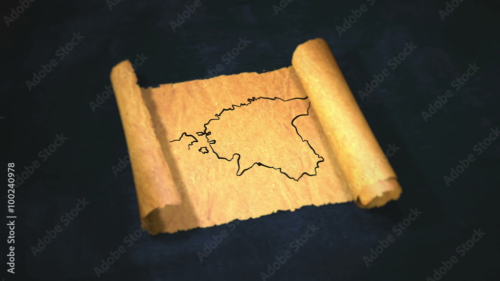 Estonia Map Painting Unfolding Old Paper Scroll 3D 4K