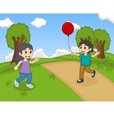 Children playing balloon at the park cartoon