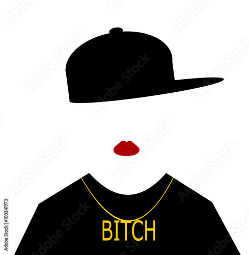 woman with with baseball cap sideways and bitch necklace