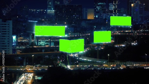 City Landscape With Roads And Greenscreen Billboards photo