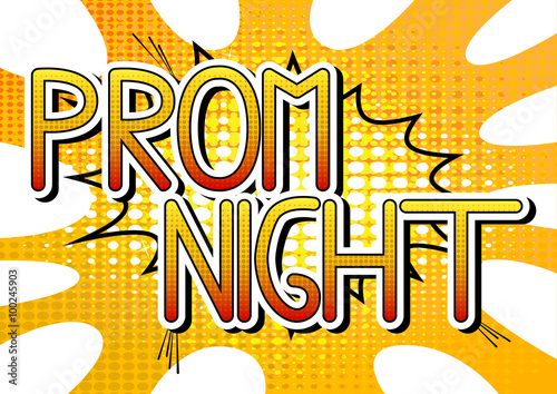 Fototapeta Prom Night - Comic book style word on comic book abstract background.