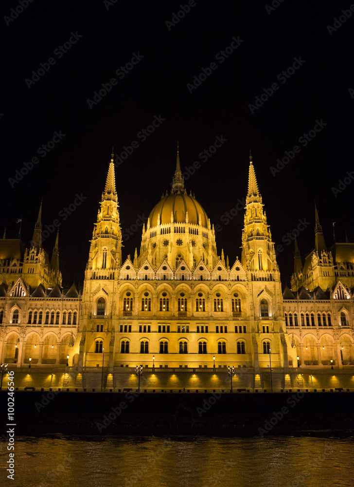 Budapest in the night, view from the river  Dunabe