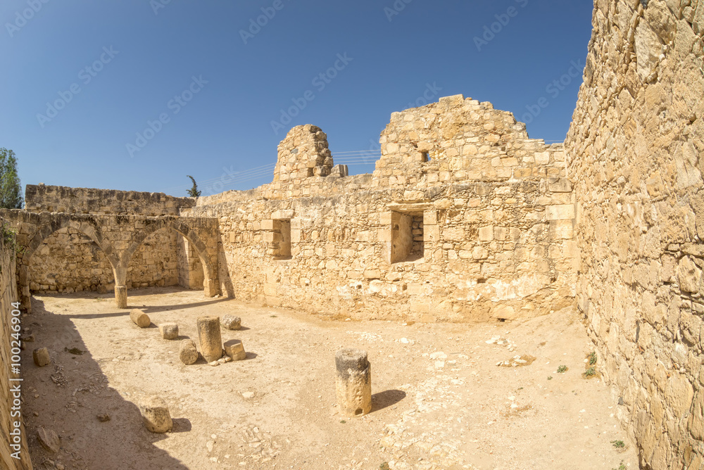 Medieval Limassol Castle ruins fisheye view. Cyprus.
