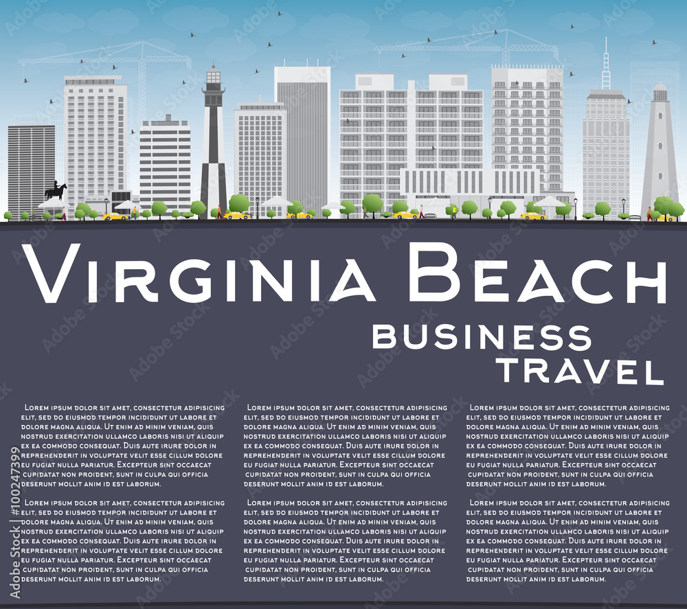 Virginia Beach (Virginia) Skyline with Gray Buildings and Copy Space. Some elements have transparency mode different from normal.