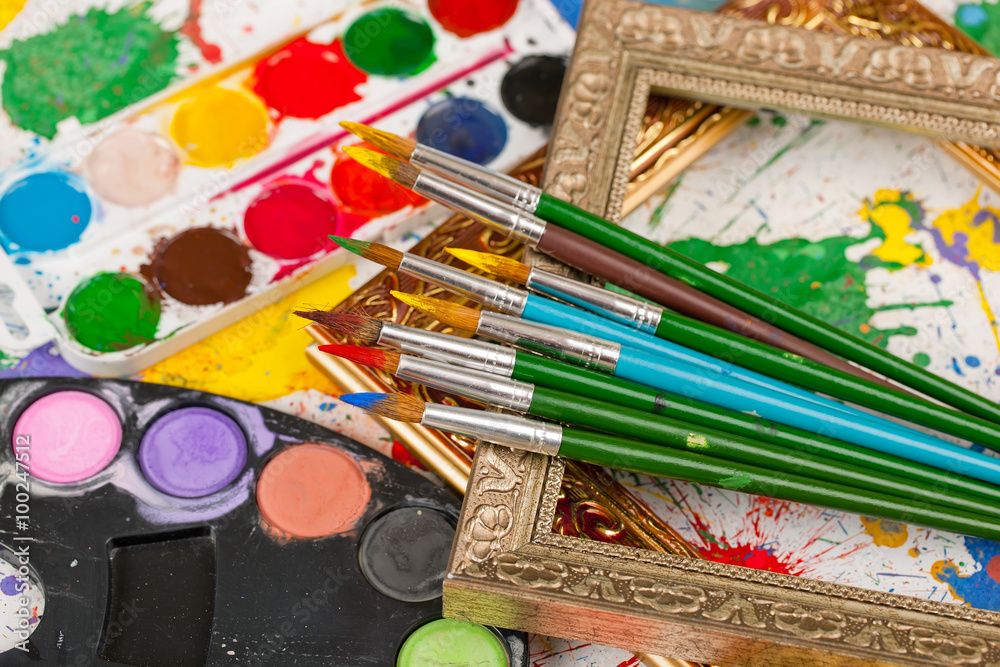 Brushes, paints, pencils for drawing Brushes, paints, pencils for drawing