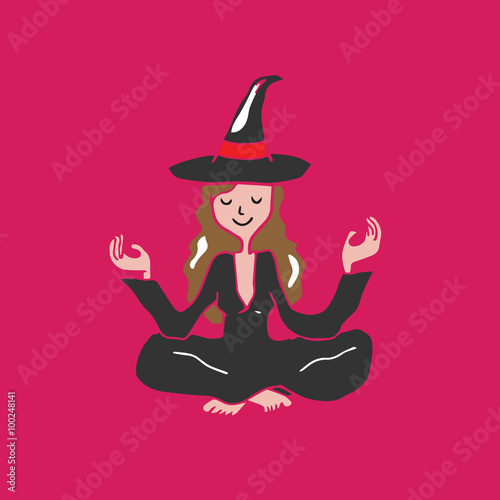 People Halloween witch meditation