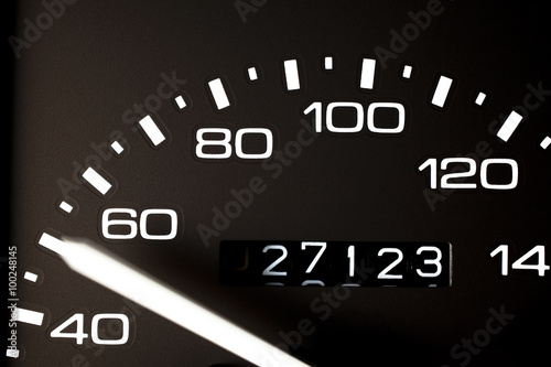 Close up of car speed meter