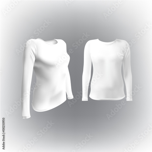 white T-shirt with long sleeves women vector, isolated on white background