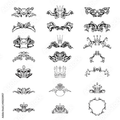 crown vector, decorative elements in vintage style for decoration layout, framing, for text for advertising, vector illustration hands, set Icons
