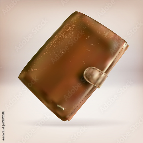 Old shabby purse men's leather wallet dollars icon isolated object vector