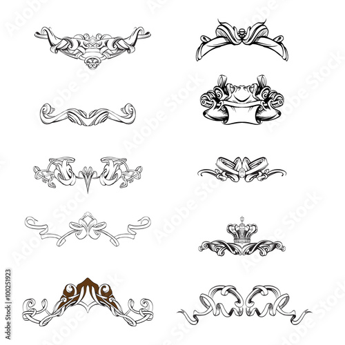  decorative elements in vintage style for decoration layout, framing, for text for advertising, vector illustration hands, set Icons
