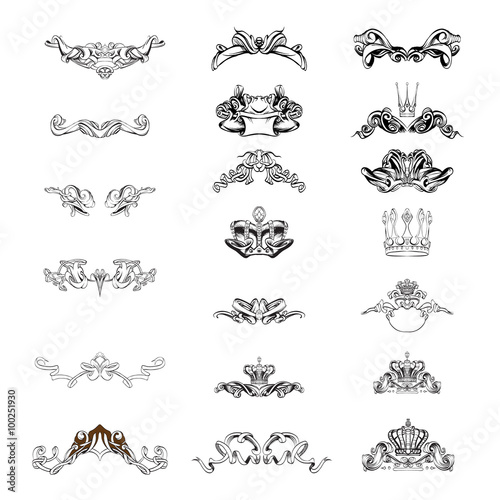  decorative elements in vintage style for decoration layout, framing, for text for advertising, vector illustration hands, set Icons