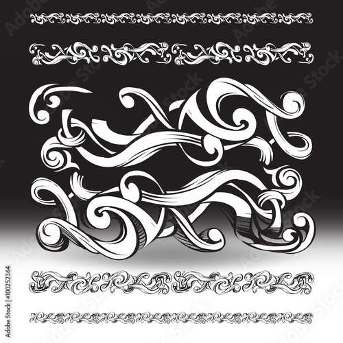 decorative elements in vintage style for decoration layout, framing, for text for advertising, vector illustration hands