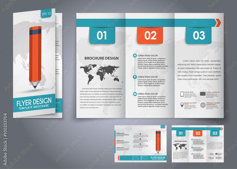 Template design three fold flyer, brochure