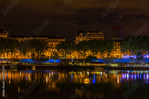 Cityscape of Lyon, France at night