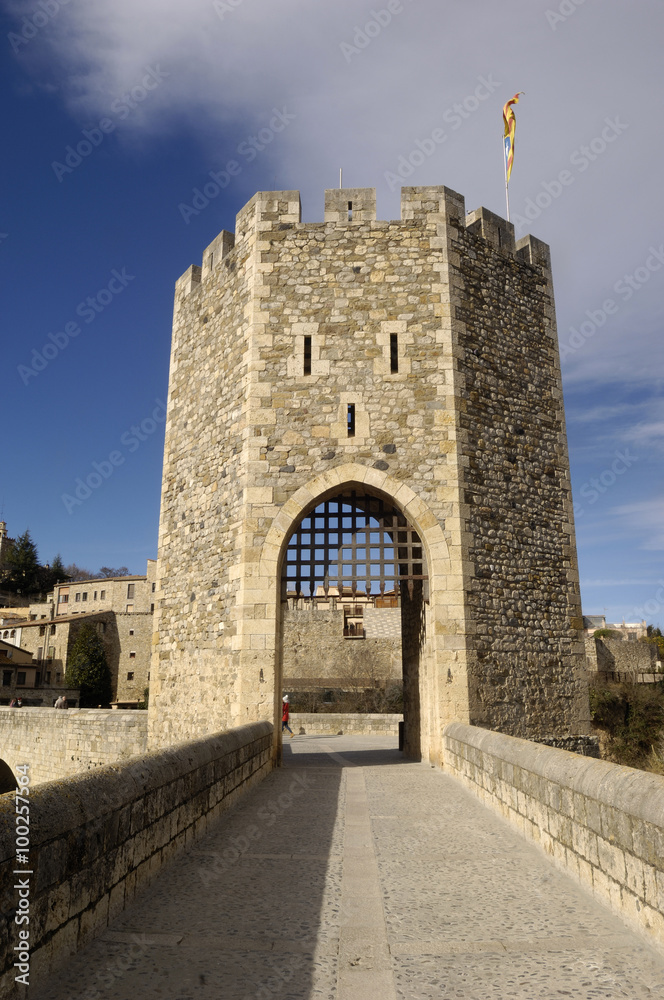 medieval bridge an village of Besalú in La Garrotxa, Girona, Spain