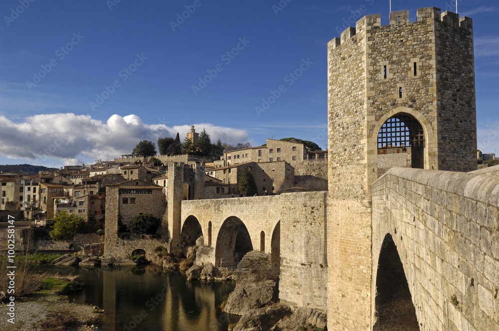 medieval bridge an village of Besalú in La Garrotxa, Girona, Spain