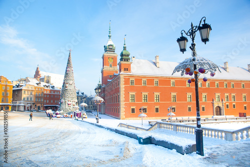 Old town is the historic center of Warsaw. Sights of Poland. Snow day. Winter, travel (vacation), architecture concept