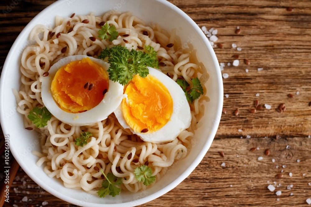 Chinese soup with eggs and parsley