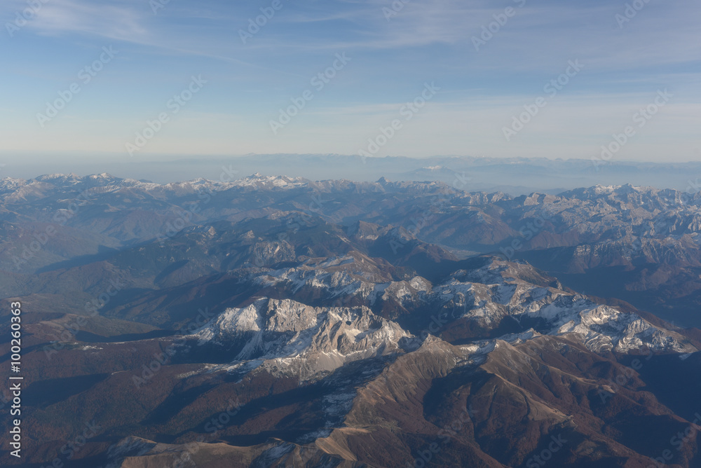 Views of mountains from the bird's eye view