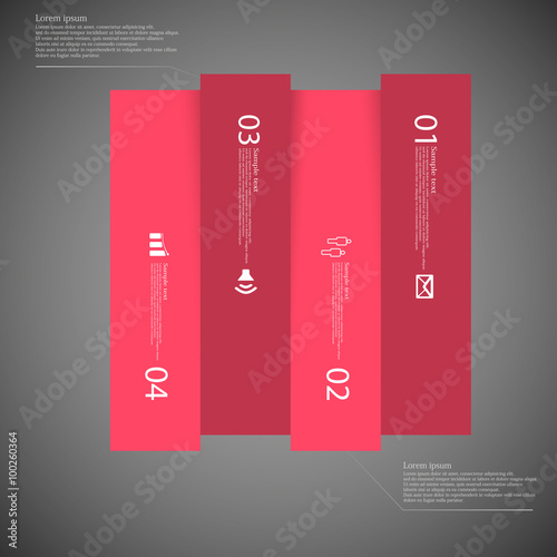 Dark square template infographic vertically divided to four red parts