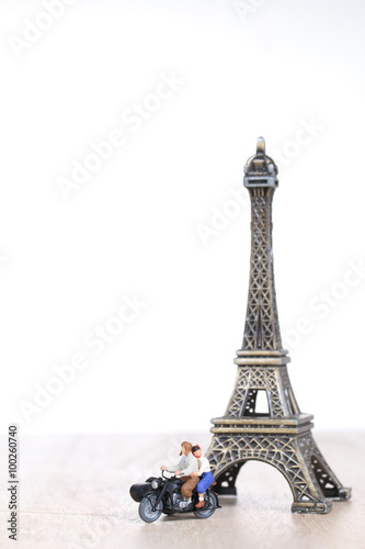 Miniature wedding bride and groom couple with motorcycle (travel © jeffy1139
