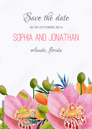 Wedding invitation watercolor with flowers.