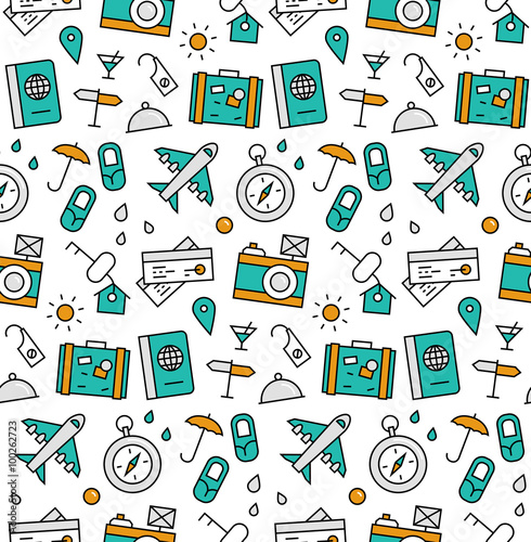 Travel elements seamless icons pattern