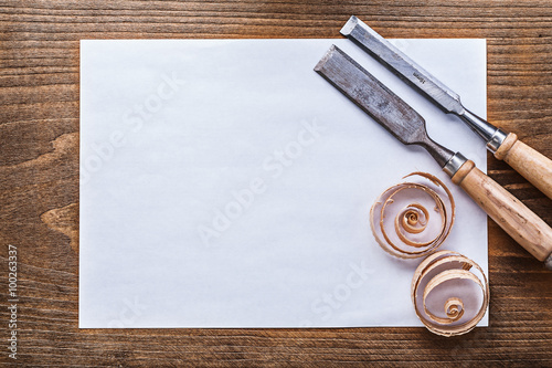 Photography Clean sheet of paper planning chips firmer chisels construction