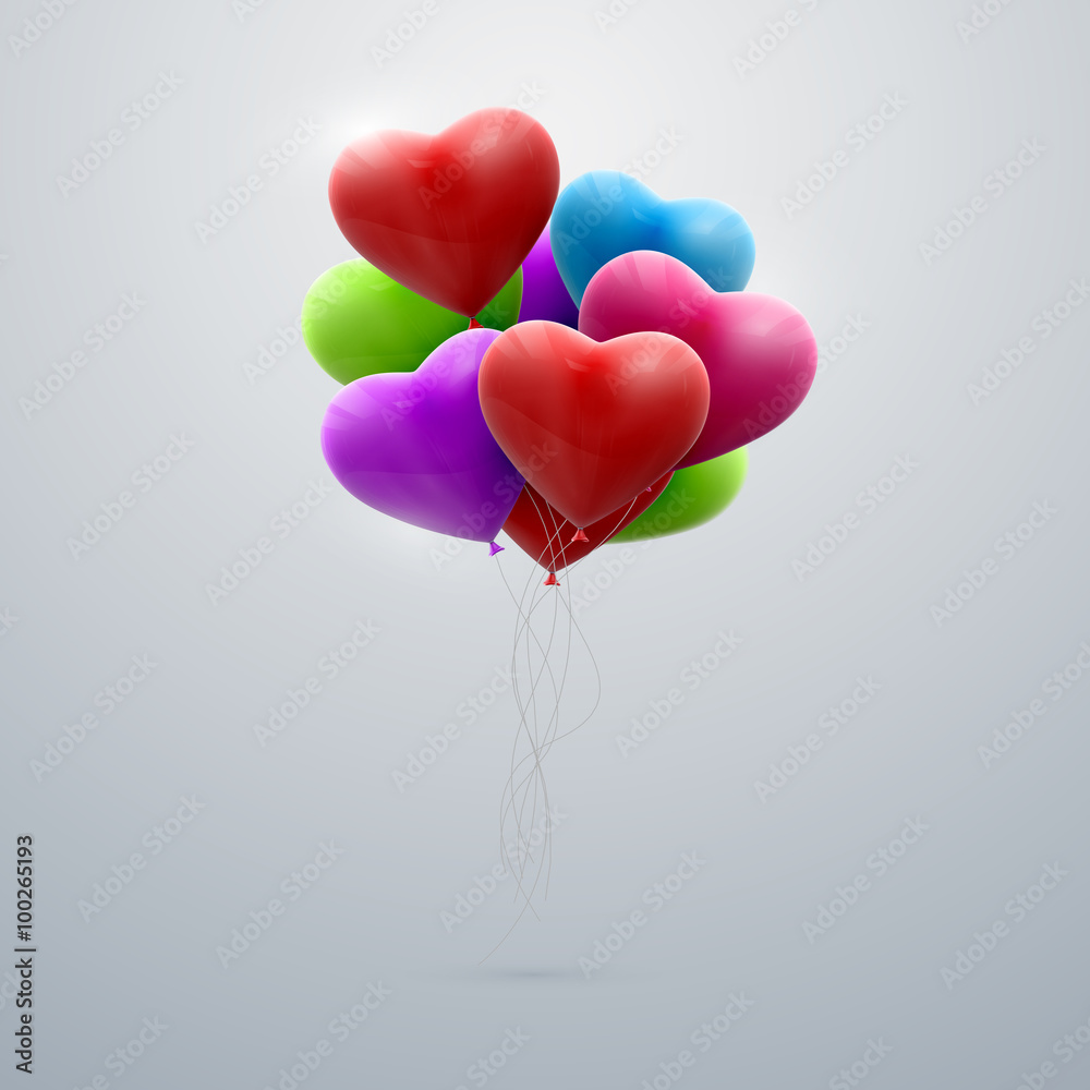 flying bunch of balloon hearts