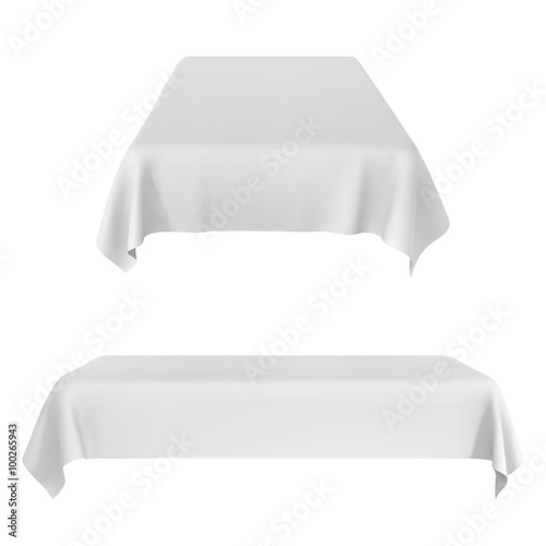 Two white rectangular with table tablecloth. Vector Illustration