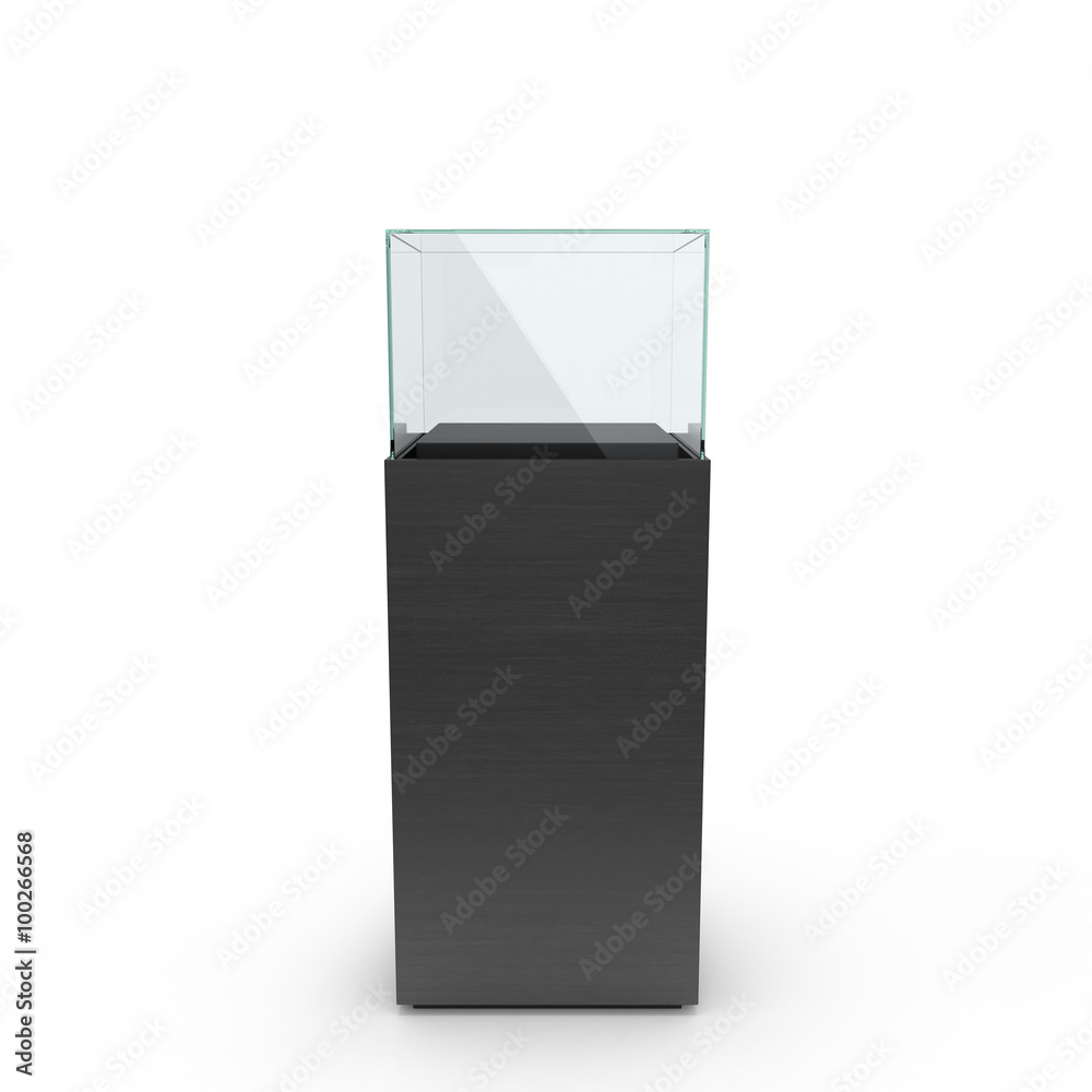 empty black showcase with pedestal. 3d illustration isolated on empty black showcase with pedestal. 3d illustration isolated on