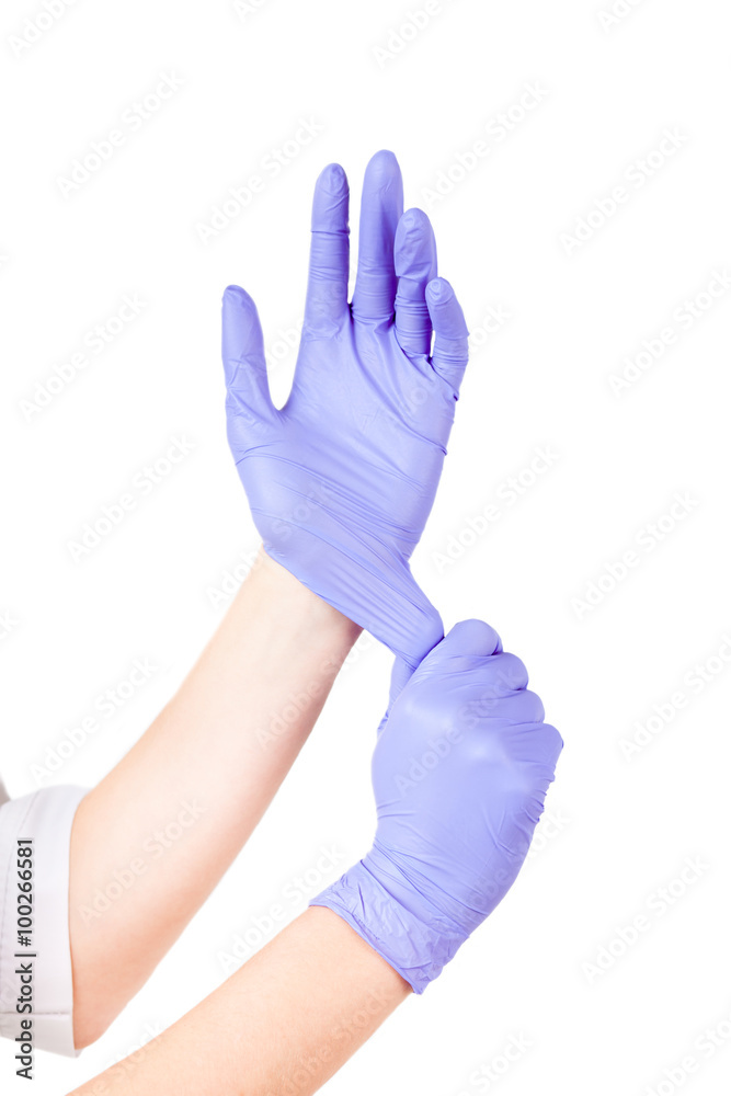Woman doctor hands in medical gloves isolated Woman doctor hands in medical gloves isolated