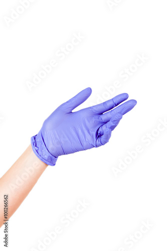 Doctor hand on protective gloves isolated