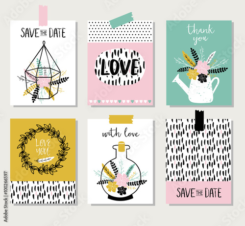 Love collection with 6 cards. Perfect for valentines day, wedding invitation.