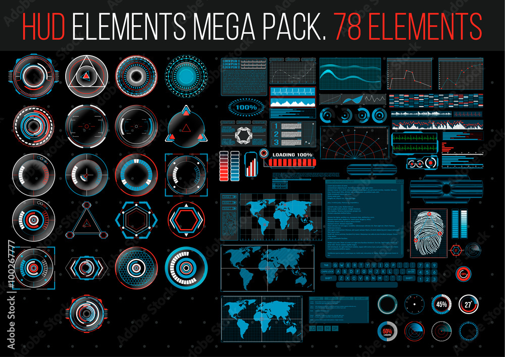 HUD Elements Mega Pack. 78 Elements. Sci Fi Futuristic User Interface