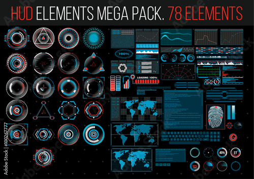 HUD Elements Mega Pack. 78 Elements. Sci Fi Futuristic User Interface