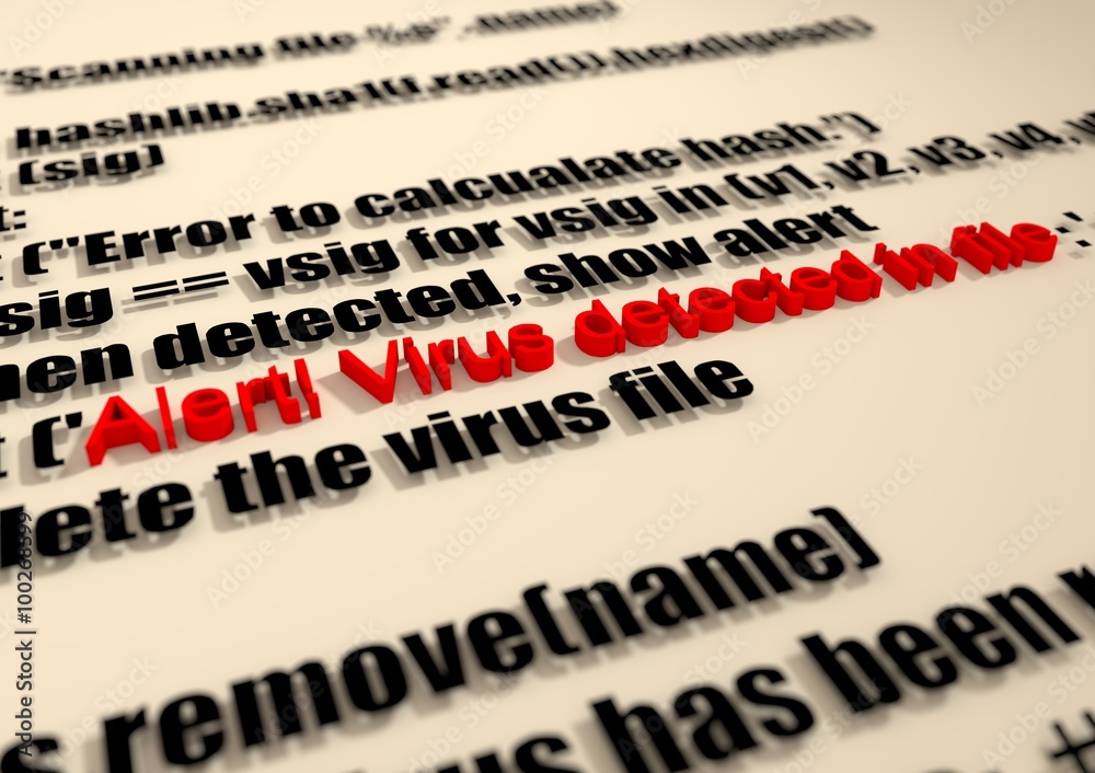 Obraz premium Alert. Virus detection text in computer abstract script code