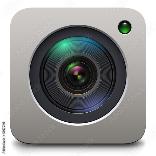 Photo camera icon, lens vector design.