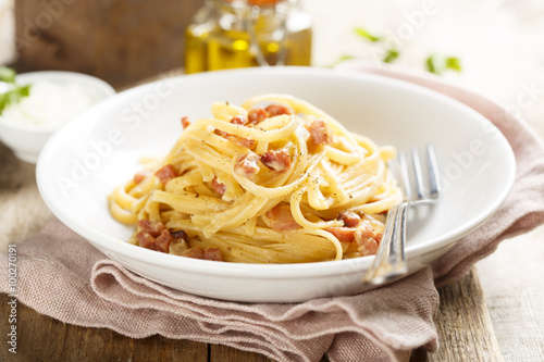 Pasta with egg sauce and ham