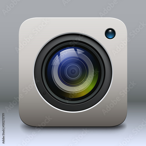 Photo camera icon, lens vector design.